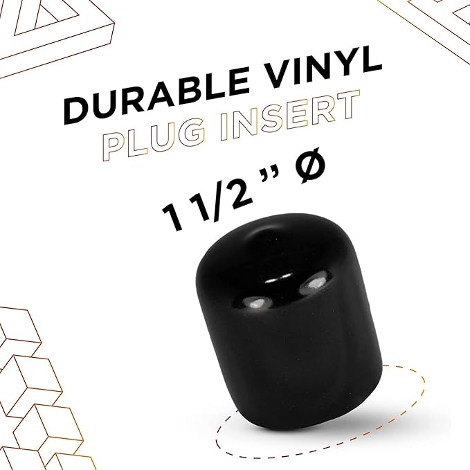 Prescott Plastics 1 1/2” (38.1mm) Outer Diameter Flexible Plastic Hole Plugs, Round Black Metal Tubing End Caps, Strong Furniture Leg Inserts, Impact & Weather Resistant, Made in The USA - 20 Pack