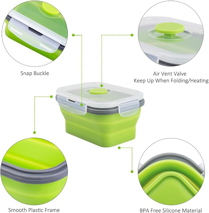 Collapsible Food Storage Containers with Airtight Lids, 11.8 oz, Small Kitchen Stacking Silicone Collapsible Meal Prep Container Set for Leftovers, Microwave Freezer Dishwasher Safe, 4 Colors, Set of 4