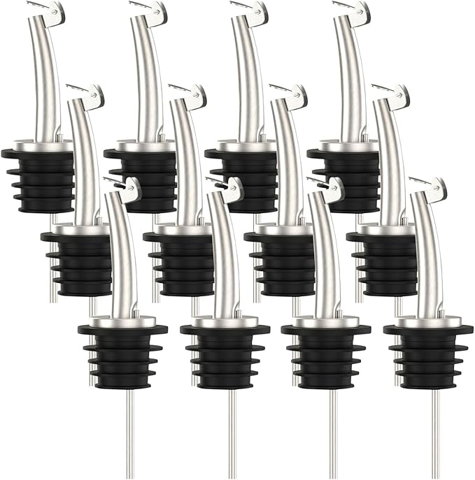 Axe Sickle 12 Pcs Oil Spout Liquor Bottle Pourer Spouts Stainless Steel Speed Pour Spouts Olive Oil Dispenser Spout with Flip Top for About 3/4"" Bottle Mouth