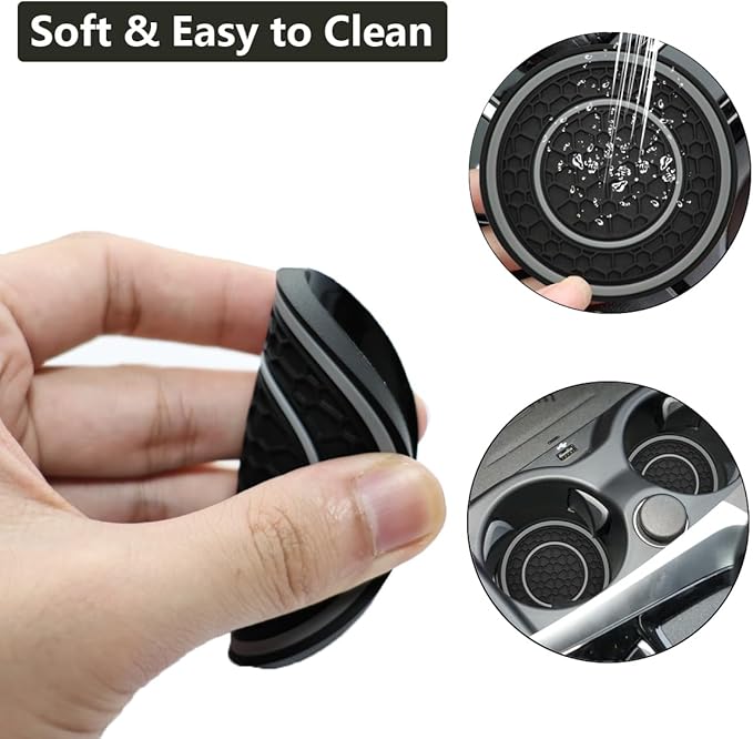 Car Cup Coaster Universal Automotive Waterproof Non-Slip Cup Holders Sift-Proof Spill Holder Car Interior Accessories 2 Pack Black & Gray
