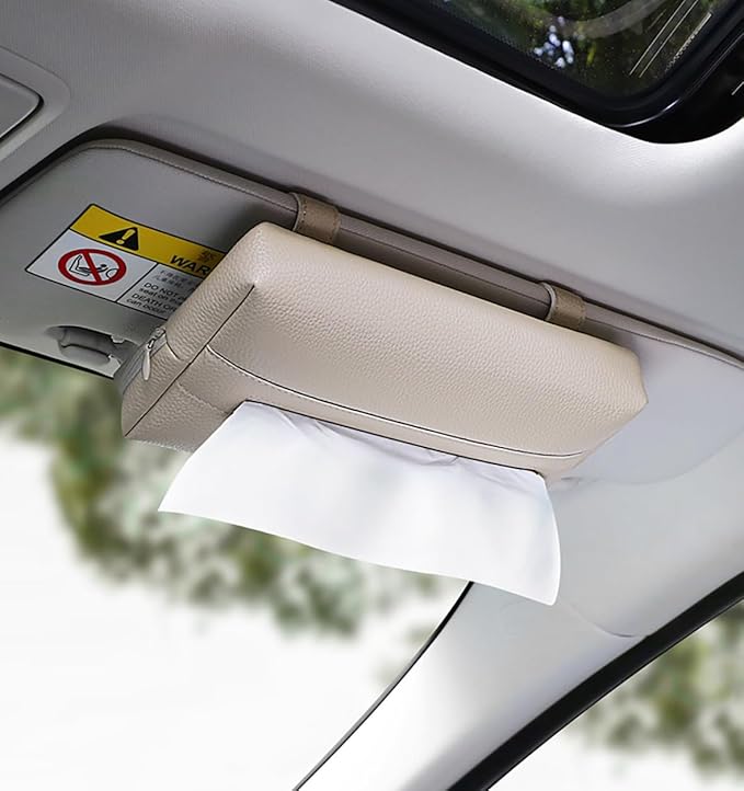 Premium PU Leather Car Tissue Holder, Included Tissues, Multi-Use Clip On Visor & Backseat Tissue Case, Vehicle Accessory, Best Gift for Holiday, Christmas
