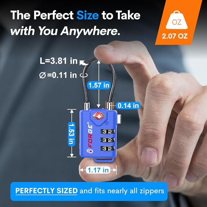 Bright Colors, TSA Approved Luggage Locks 4 Pack, Resettable Combination with Alloy Body, Blue 4 Locks.