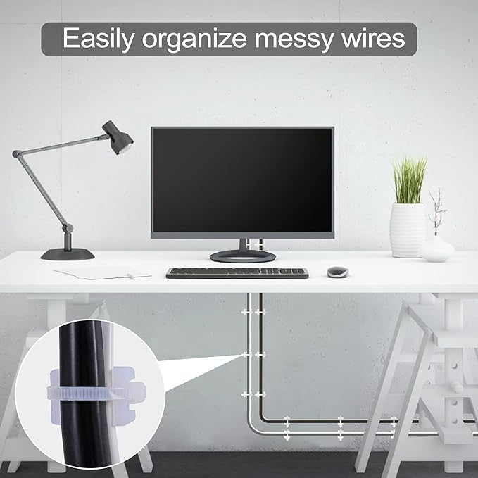 100 Pcs Cable Zip Tie Saddle Type Mounts Base with 100 Pcs 8" Cable Ties and 100 Pcs Tapping Screw, Wire Cable Clips Organizer Holders Clamps White