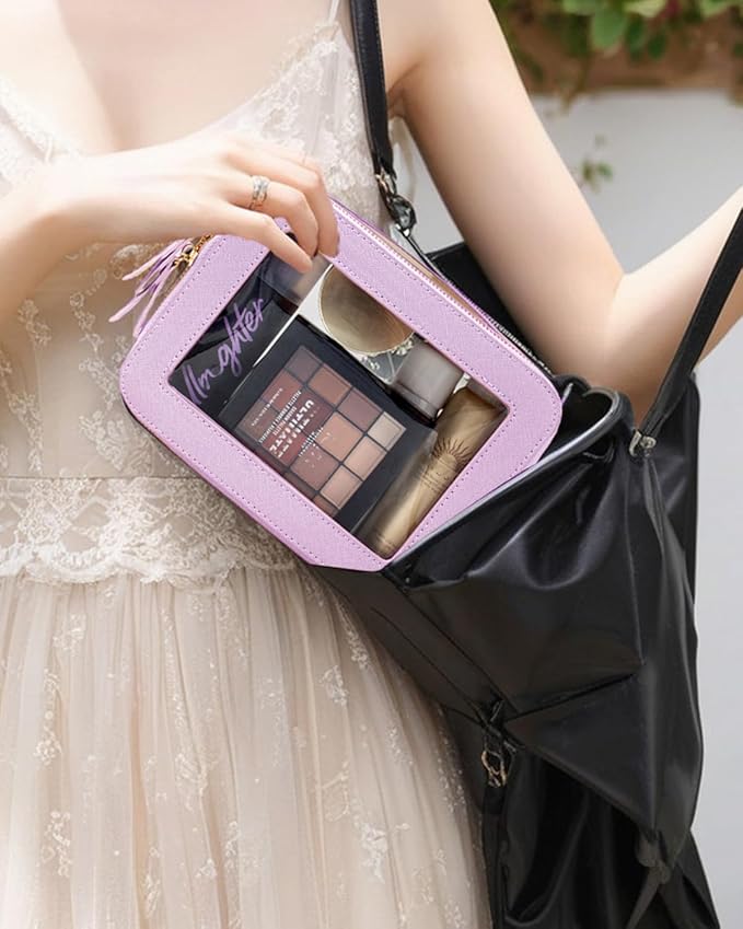 Travel Clear Makeup Bag Set, TSA Approved Cosmetic Bag Case with Zipper Portable Makeup Pouch Toiletry Bag Women Traveling Cosmetic Organizer Storage Bag Car Organizer Car Essentials for Women