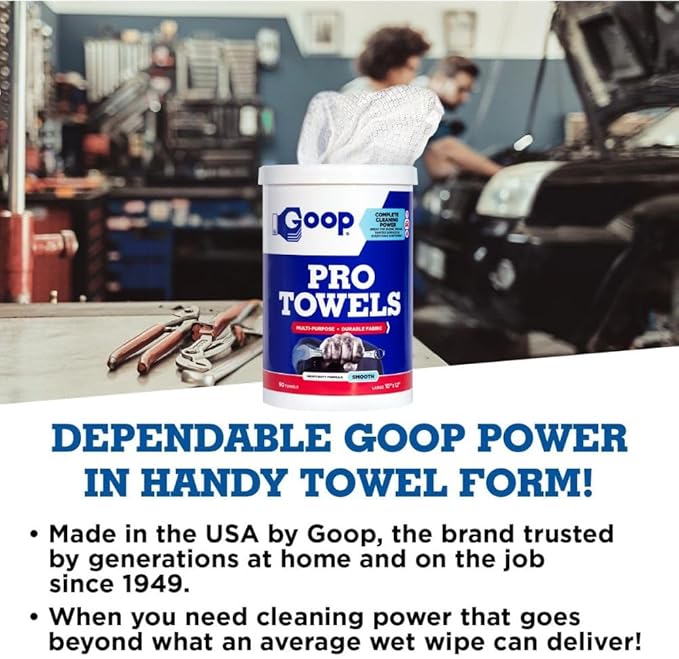 GOOP Pro Towels Heavy-Duty Multi-Surface Cleaning Wipes – Removes Engine Grease, Grime & Paint – Safe for Tools, Machinery & Painted Surfaces – 90 Extra Large 10" x 12" Towels