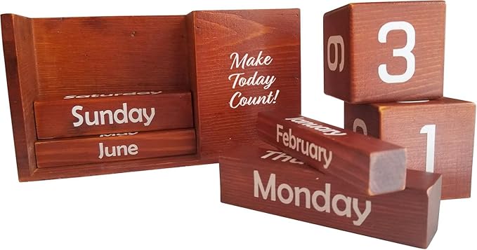 STRIVE ZEN Perpetual Wooden Desk Calendar - Timeless Elegance for Daily, Weekly, and Monthly Planning | Solid Pine Wood, Desk Decoration, and Thoughtful Gift with Bonus Happy Birthday Block Included