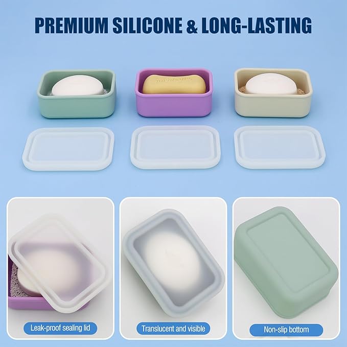 Compact Leakproof Silicone Travel Soap Case, Portable Soap Container with Drainage Layer - 2026 Travel Essentials for Camping, Gym & Shower (Blue)