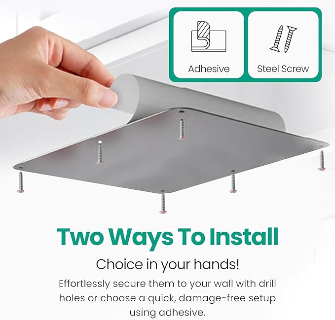 17.5inchX11.5inch Large Stainless Steel Plate for Magnets, 3M Adhesive Back, Mounting Screws, Ideal for Magnetic Shelf, Spice Holders, Colorful Magnets as a Gift. Mount Anywhere! (Silver, 2 Pack)