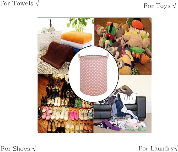 Pink Laundry Basket Kids Hamper Storage Bins Girls Nursery Hamper Waterproof Organizer Toy Box Large Canvas Collapsible Chest for for Bedroom,Clothes Organizer Basket,Toys Bin,Room Decor