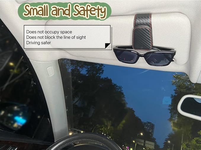 Magnetic Leather Sunglass Holder for Car, Sunglasses Clip for Car Visor, Auto Interior Accessories Universal for Different Size Eyeglasses (Carbon Fiber)