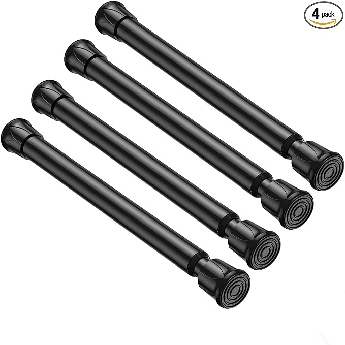 4 Pack Small Spring Tension Curtain Rod 8 to 12.5 Inch, Thin DIY Tension Rods No Drill for Slim Window Cupboard Closet Sidelights, Black