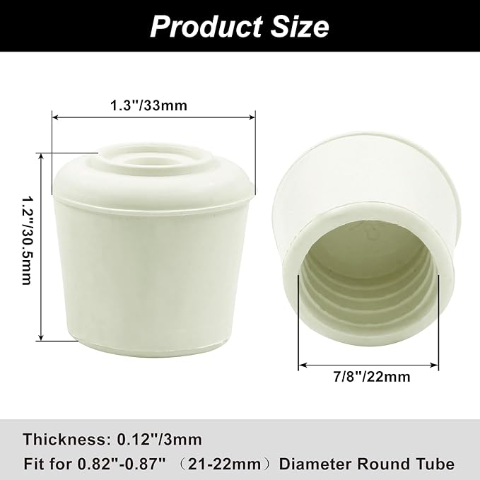 16pcs 7/8 Inch Round Chair Leg Tips Caps, Non-Slip Rubber Chair Leg Floor Protectors, White Furniture Leg Caps Fit for 0.82"-0.87" (21-22mm) Diameter Round Feet