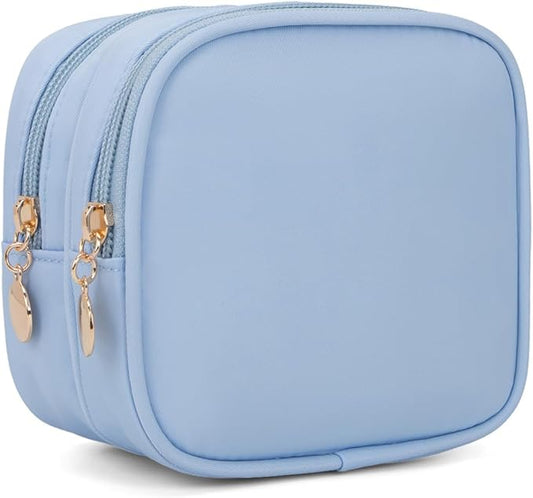 Small Makeup Pouch, Double Zipper Cosmetic Bag, Travel Makeup Bag, Cute Makeup Bag for Purse, Mini Toiletry Bag (blue)