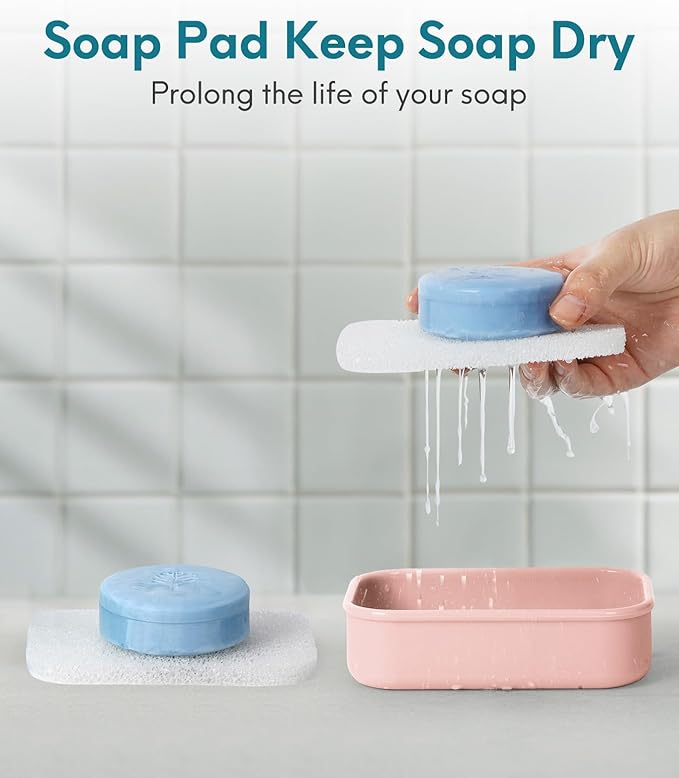 Quatish Solid Shampoo Bar Holder, Large Leakproof Travel Soap Case, Silicone Soap Box with Draining Layer, Enhanced Soap Container, Suitable for Camping, Gym, Bathroom, Outdoor Essentials, Pink