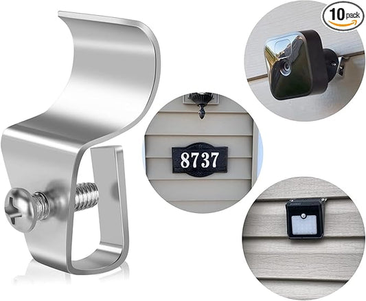 Antimbee Vinyl Siding Clips - 10 Pack Hangers, Upgrade No-Hole Outdoor Camera Mount for Blink, Arlo, Ring - No Damage, No Drilling, Weatherproof 304 Stainless Steel Home Siding Hooks