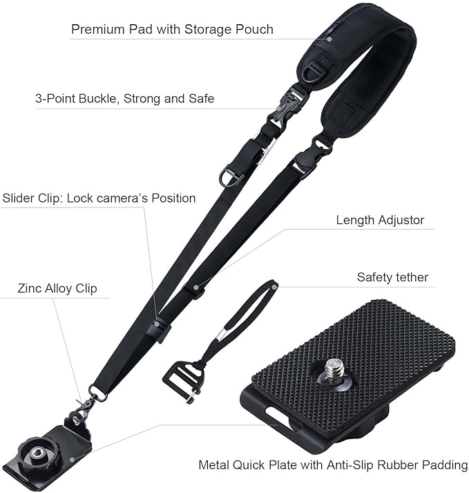 waka Camera Neck Strap with Quick Release and Safety Tether, Adjustable Camera Shoulder Sling Strap for Nikon Canon Sony Olympus DSLR Camera - Retro