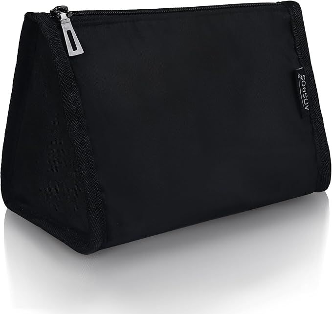 Aosbos Premium Small Makeup Bag, Compact Cosmetic Pouch, Travel-Size Make UP Case for Women, Black