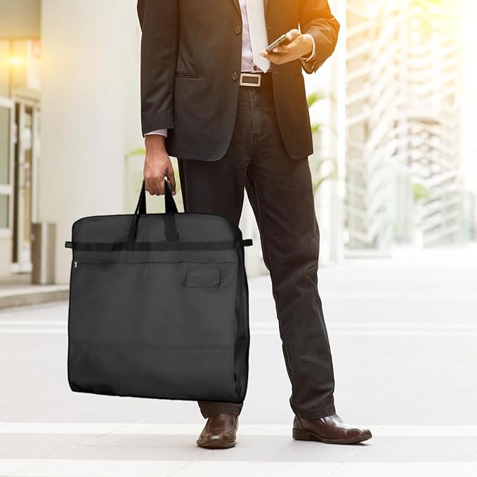 KEEGH Garment Bags for Travel 54" Tri-fold Garment Bag for Dresses Long Suit Bags Dress Bags for Closet Storage Hanging Clothes for Suit Coats Tuxedos Dresses with 4 Big Pockets, Black