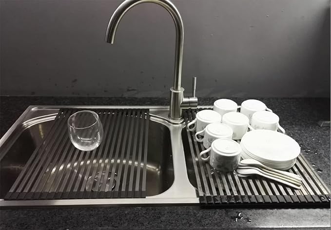 Ahyuan Roll up Dish Drying Rack Over The Sink Dish Drying Rack Cubic Rolling Dish Rack Over Sink Dish Racks for Kitchen Counter RV Camper Accessories for Travel Trailers (Black, 20.5''Wx13.4''L)