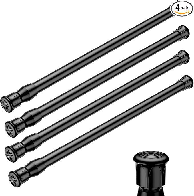 AIZESI 4PCS Black Tension Rods 17 to 28 inch, Adjustable Spring Tension Window Rods Short Tension Rod Expandable Pressure Rod for Window Closet
