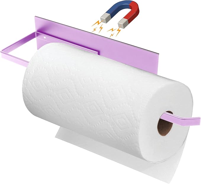 Magnetic Paper Towel Holder for Fridge, Toilet Paper Roll Holder Magnetic Paper Towel Rack Wall Mount Fridge Organizer for Papers Towel Roll Bathroom Toilet Garage RV Decor Kitchen Organization Purple