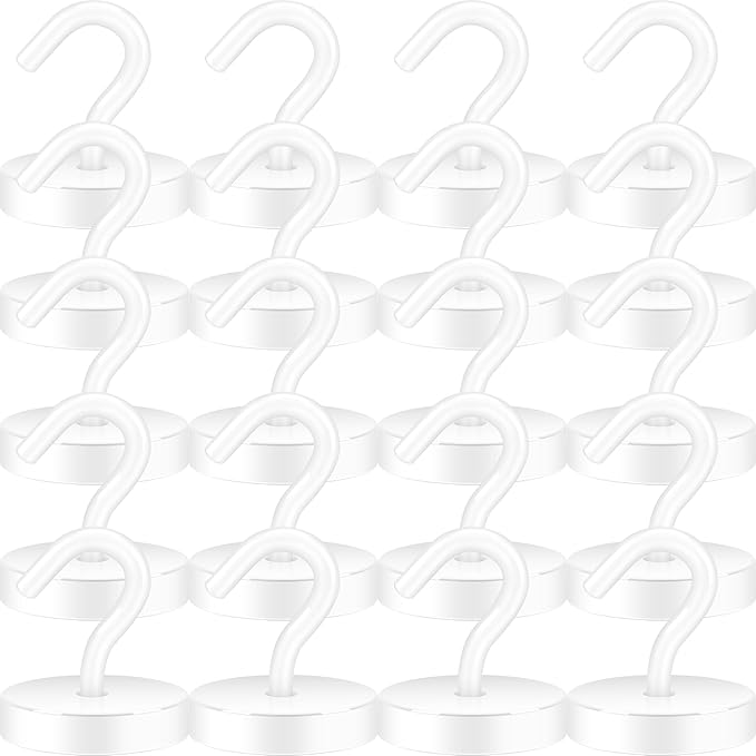 Neosmuk Magnetic Hooks, Cruise Ship Essentials, 100lb+ Heavy Duty Magnetic Hooks for Cruise Cabins, Refrigerator, Grill, Hanging, and Travel | Extra Strong Must-Haves Magnet Hook,White,Pack of 20