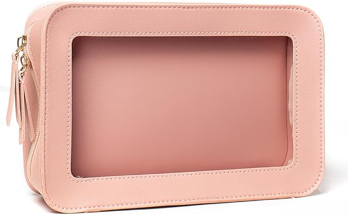 Clear Makeup Bag, Pink Travel Makeup Pouch Toiletry Bag for Women Waterproof Small Cosmetic Bag Case Small Make Up Bag with Zipper Car Organizer Car Essentials for Women Men
