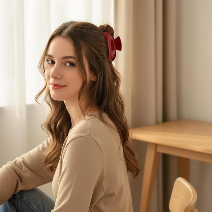 Big Claw Hair Clips for Women Hair Jaw Clips Large Hair Claw Clamps Acetate Hair Clip 2 Pack,Tortoise/Red