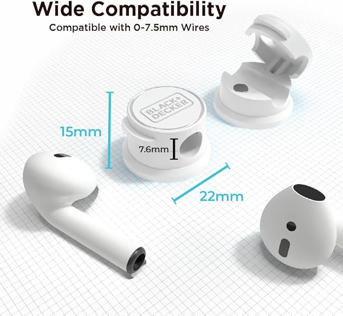 BLACK+DECKER Magnetic Cord Organizer Holder, 6 Pack Magnetic Cable Clips, Under Desk Cable Management, Strong Adhesive Cord Holder for Nightstand Kitchen Appliances Car Wall Office (White)