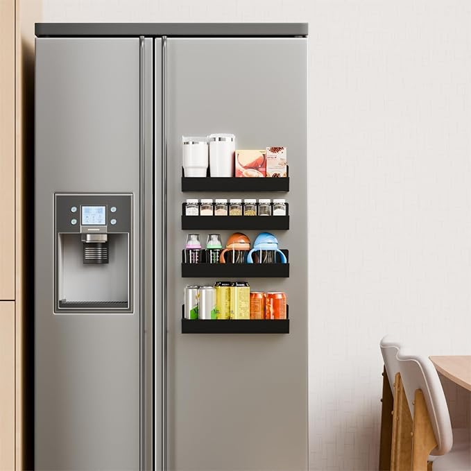 Yieach 4 Pack Black Spice Rack Wall Mount with Adhesive,11.5″L x 3.6″W,Stick on Seasoning Jar Spice Organization for Cabinet Door or Pantry Door,Adhesive Wall Spice Rack for RV,Kitchen,Inside Cabinets