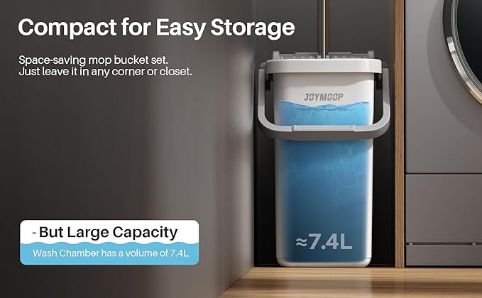 JOYMOOP Mop and Bucket Set, Flat Mop Flat Head, Microfiber Dust Mops for Household & Commercial Wall Cleaner with Long Handle, Hands-Free Floor Cleaning
