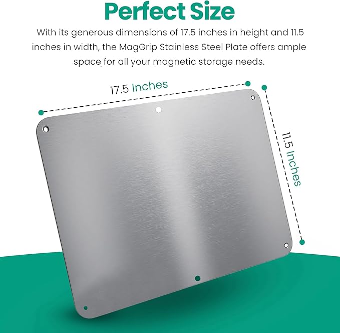 17.5inchX11.5inch Large Stainless Steel Plate for Magnets, 3M Adhesive Back, Mounting Screws, Ideal for Magnetic Shelf, Spice Holders, Colorful Magnets as a Gift. Mount Anywhere! (Silver, 2 Pack)