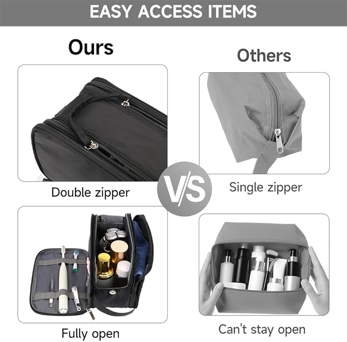 Toiletry Bag for Men Travel, Large Capacity Water-resistant Hanging Dopp Kit with Multiple Pockets, Shaving Organizer for Bathroom Essentials (Black)