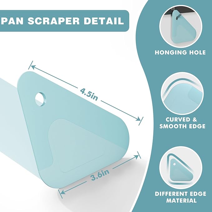 Food Scraper, 2-in-1 Pot and Pan Dish Scraper, Nylon and Silicone, Kitchen Scraper Tools for Cast Iron Skillets, Cookware, Dishes, Pans and Pots, Heat Resistant, Set of 3, Blue