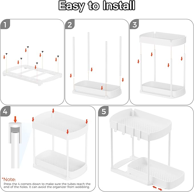 2 Pack Multi-Purpose Pull-Out Storage Organizers, Under Sink Organizers and Storage for Bathroom & Kitchen, Under Cabinet Organizers and storage, 14.8 Inch, White