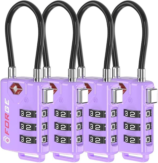 Forge TSA Approved Luggage Locks, Resettable Combination with Alloy Body, Purple 4 Locks.