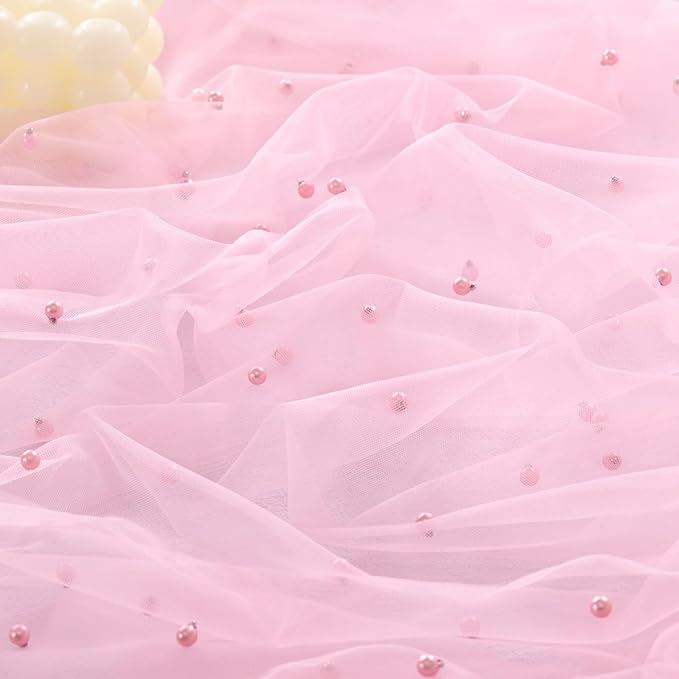 Socomi Pearl Table Runner Tulle Pink Summer Cheesecloth 10FT Gauze Cheese Cloth Sheer Chiffon Dining Wedding Birthday Party Baby Shower Bridal Anniversary Holiday Centerpiece Table Decor