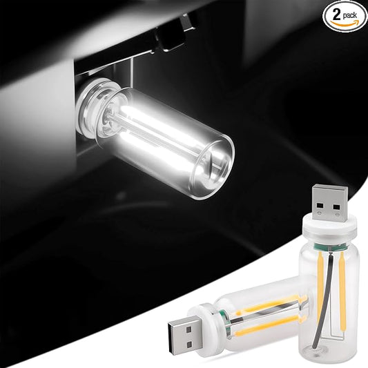 2PCS USB Lights for Car, Touch Dimmable Retro Car Lamp Interior LED Ambient Lighting, Portable Mini Glass Bottle LED Bulb Night Light for Vehicle Bedroom Hallway Camping Holiday Decoration (White)