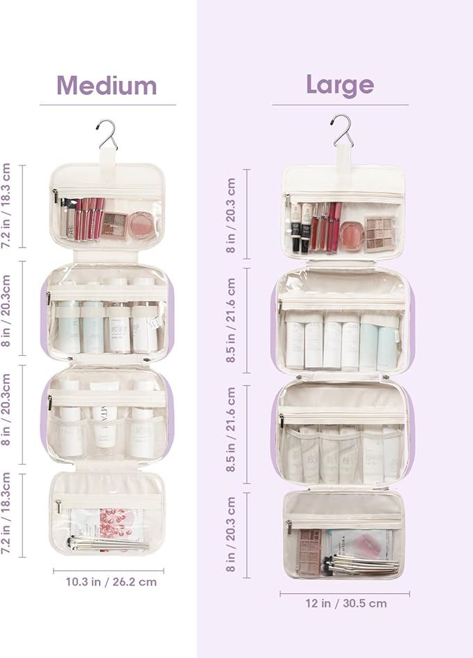Narwey Travel Toiletry Bag for Women Large Hanging Makeup Bag Organizer Toiletries Bag for Full Size Essentials Accessories Cosmetics (Purple (Large))