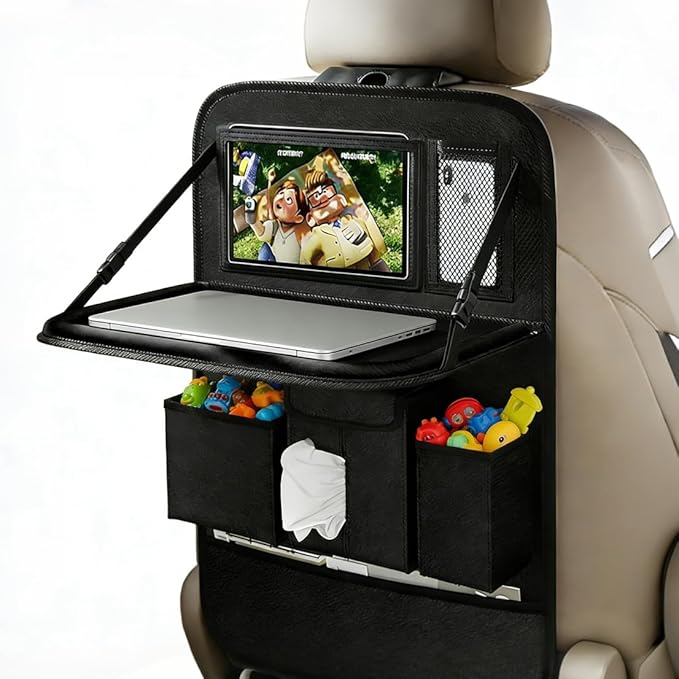 XDV Car Seat Organizers, Multi-functional Back Seat Protectors, Storage Pouches, and Tray Holders (for Cars, Kids, Seat Back and Rear Seats) (Plain Black, 1 Pcs)