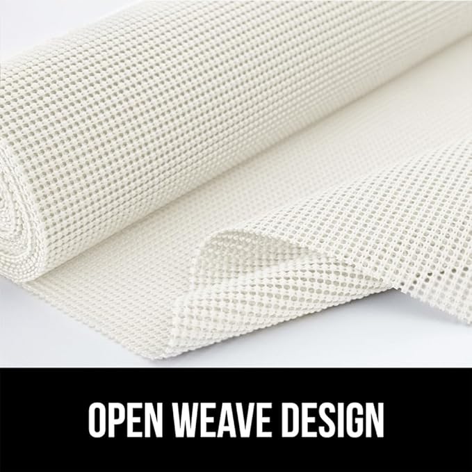 GORILLA GRIP powerGRIP Drawer Shelf and Cabinet Liner, Thick Strong Hold, Non-Adhesive Liners Protect Kitchen Cabinets and Cupboard, Bathroom Drawers, Easy Install, Breathable Mat, 17.5" x10', White