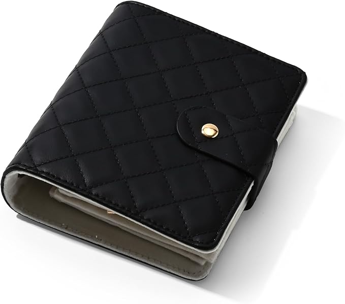 Oirlv Mini Travel Jewelry Organizer Case Portable Jewelry Book with Velvet Pouches for Jewelry Travel Essentials (Black)