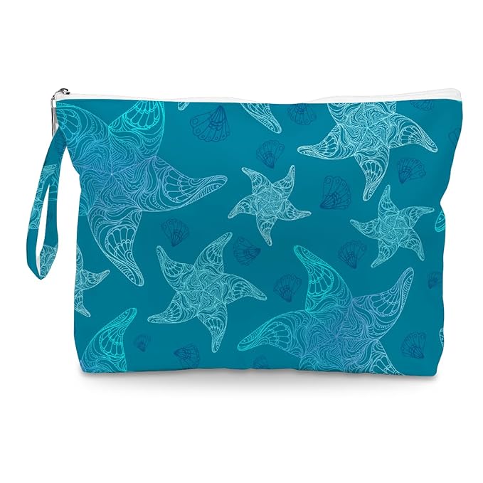 Fokongna Wet Bag, Small Portable Waterproof Multi-Functional Organizer for Women, Ideal for Daily, Beach & Travel，Turquoise Ombre Starfish Pattern