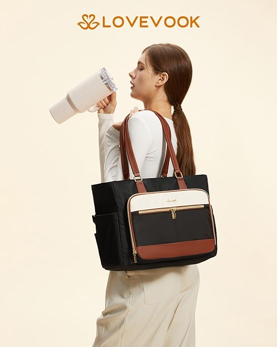 LOVEVOOK Lunch Tote Bag for Women, Work Bag with Insulated Lunch Compartment Laptop Bag Large Lunch Bag for Teacher, Daily