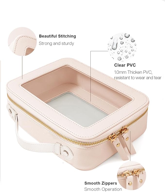 Travel Clear Makeup Bag Set, TSA Approved Cosmetic Bag Case with Zipper Portable Makeup Pouch Toiletry Bag Women Traveling Cosmetic Organizer Storage Bag Car Organizer Car Essentials for Women
