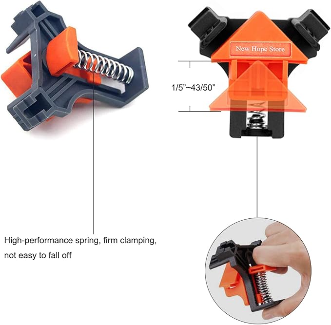Woodworking 90 Degree Angle Corner Clamps, 8pcs ABS Adjustable Swing Corner Clip Fixer Carpenter Right Angle Fixing Clamps for Drilling, Making Cabinets, Photo Framing, Crafting Projects