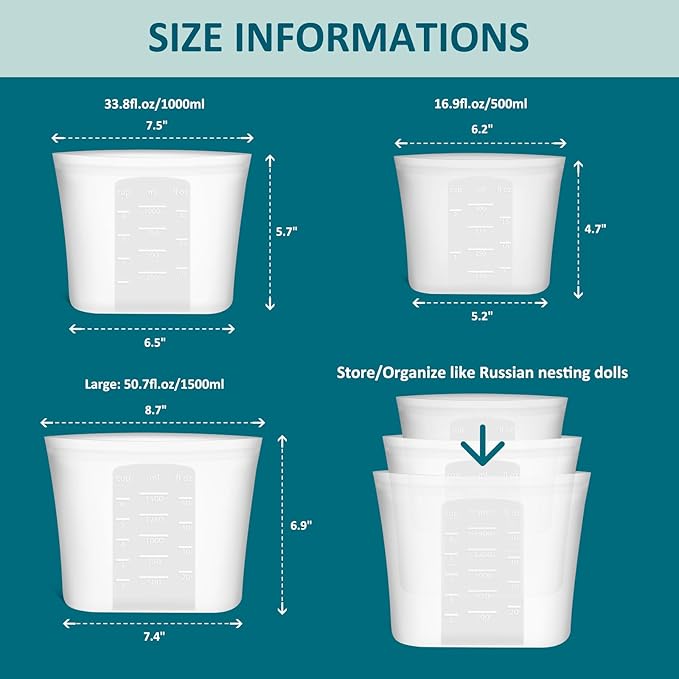 8-Pack Reusable Silicone Food Storage Bags, 100% Silicone Stand-Up Wide-Open Zip-Lock Reusable Storage Bags for Food, Freezer Microwave Oven Dishwasher Safe, Translucent, 4L 2M 2S