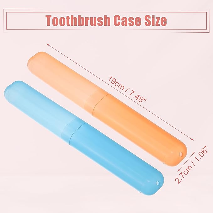 VOCOSTE 2 Pcs, Toothbrush Travel Case, Plastic, Lightweight Traveling Toothbrush Holders Case, for Travel Business, Blue Orange, 7.48"x1.06"