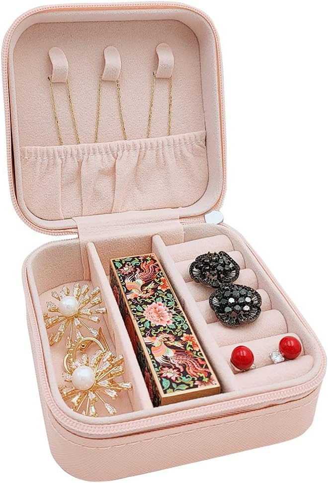 Mini Jewelry Travel Case, Small Portable Jewellry Organizer Box Portable Display Storage Box for Rings Earrings Necklaces, Gifts for Girl, Women, Wedding, Birthday,New Year,Christmas Gifts(Pink)