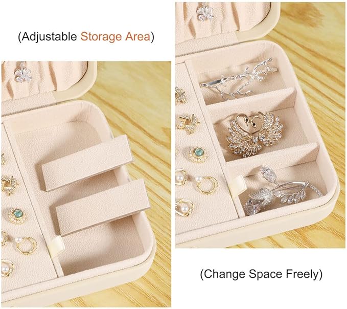 LANDICI Small Jewelry Box for Women Girls, PU Leather Travel Jewelry Case, Portable Jewelry Organizer Storage Holder Display for Ring Earrings Necklace Bracelet Brooch Men Kids Gift, Apricot